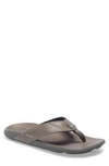 Olukai 'nui' Leather Flip Flop In Charcoal Leather