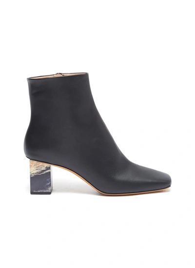 Gray Matters Marble Heel Leather Ankle Boots In Black
