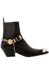 Versace Embellished Leather Ankle Boots In Black