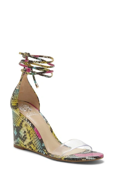 Vince Camuto Stassia Wraparound Wedge Sandal In Multi Snake Print Leather