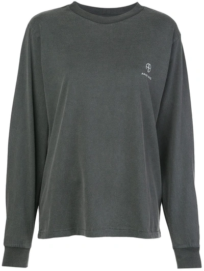 Anine Bing Willow Logo Embroidered Sweatshirt In Washed Black