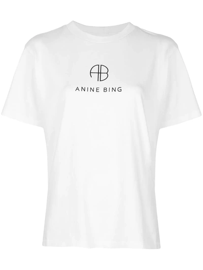 Anine Bing Hudson Logo Print T-shirt In White