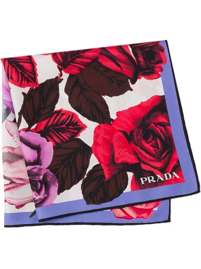 Prada Beauty Flower And Roses Print Bandana Scarf In White