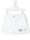 Moschino Kids' Sequin-logo Denim Shorts In White