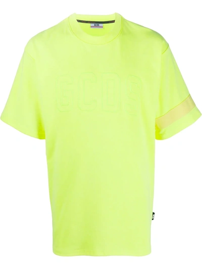 Gcds Oversized Embroidered Logo T-shirt In Yellow