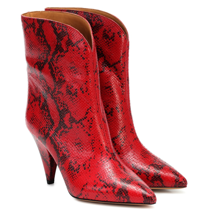 Isabel Marant Leinee Leather Ankle Boots In Red