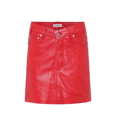 Balenciaga Textured-leather Mini Skirt In Red