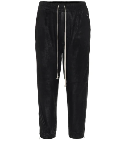 Rick Owens Cropped Leather Trackpants In Black