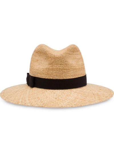 Prada Ribbon-detail Straw Hat In Brown