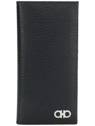 Ferragamo Revival Gancio Bicolor Leather Wallet In Nero