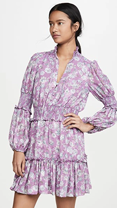 Alexis Rosewell Tiered High-neck Floral Cocktail Dress In Lilac Floral