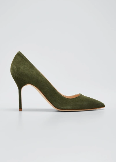 Manolo Blahnik Bb 90mm Suede Stiletto Pumps In Dark Green