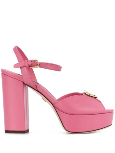 Dolce & Gabbana Calfskin Sandals With Wedge And Dg Logo In Pink