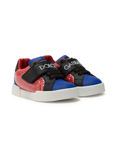 Dolce & Gabbana Kids' Logo Color Block Pvc & Leather Sneakers In Red