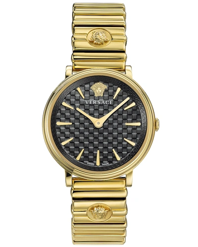 Versace V-circle Logomania 38mm Watch In Ip Yellow Gold & Black Dial