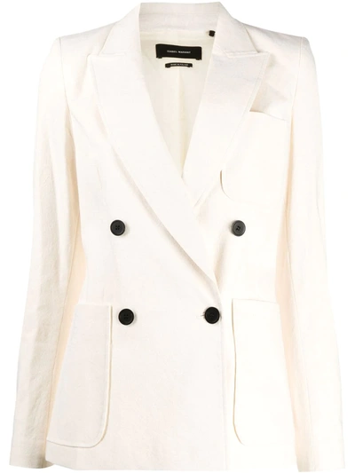 Isabel Marant Double Breasted Patch-pocket Blazer In Beige