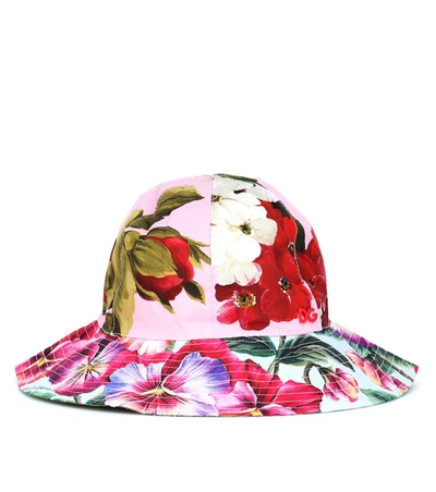 Dolce & Gabbana Kids' Flower Printed Cotton Poplin Bucket Hat In Pink