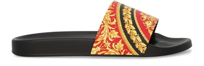 Versace Men's Baroque-print Slide Sandals In Red Oro