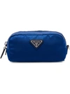 Prada Logo-plaque Cosmetic Pouch In Blue