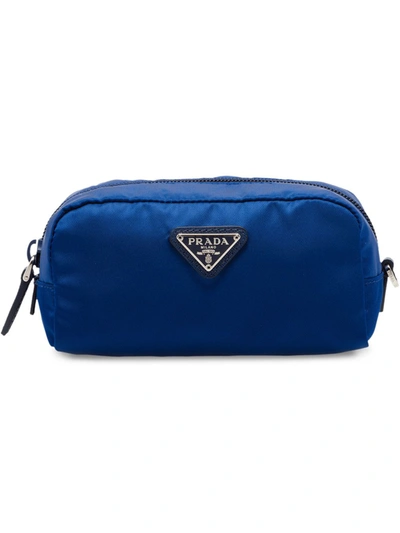 Prada Logo-plaque Cosmetic Pouch In Blue