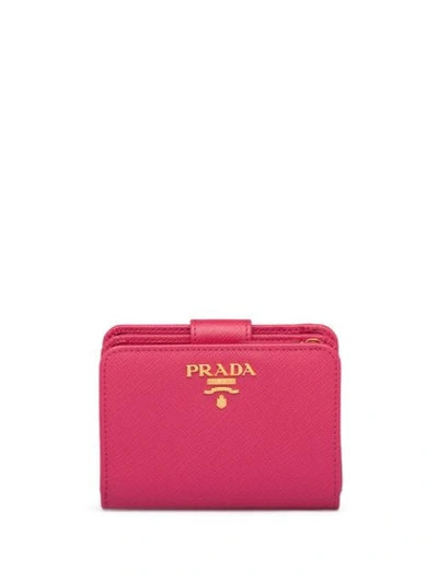 Prada Logo-plaque Square Wallet In Pink