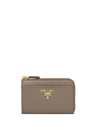 Prada Logo Coin Pouch In Grey