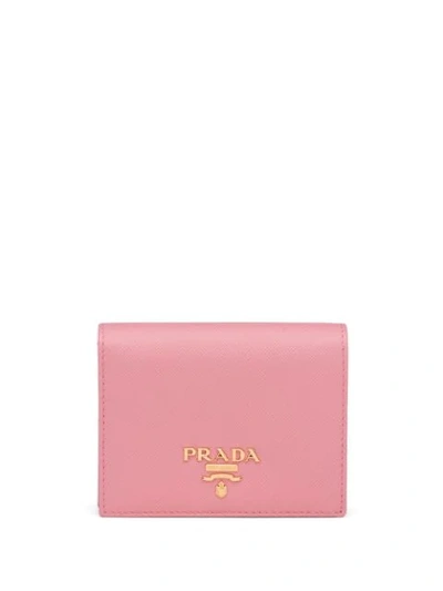 Prada Small Logo Plaque Wallet In Pink