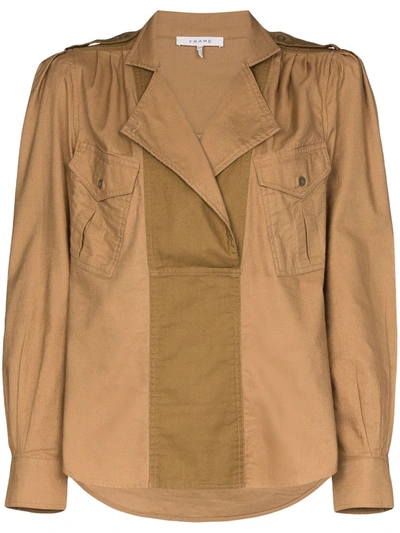 Frame Panelled Cotton-twill Safari Shirt In Beige