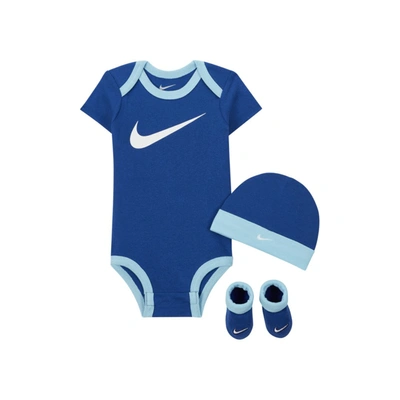 Nike Baby Bodysuit, Hat And Booties Box Set In Blue Gaze