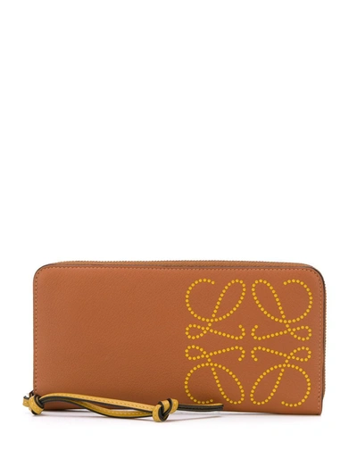 Loewe Dotted-anagram Leather Continental Wallet In Tan Ochre