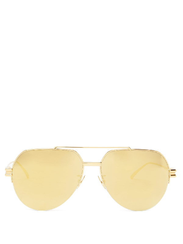 Bottega Veneta Mirrored Aviator Metal Sunglasses In Gold | ModeSens