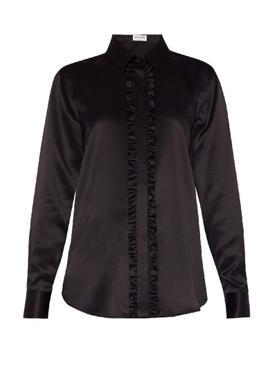 Saint Laurent Ruffled Silk-charmeuse Blouse In Black