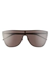 Saint Laurent 99mm Oversize Flat Top Shield Sunglasses In Semimatte Black/ Black