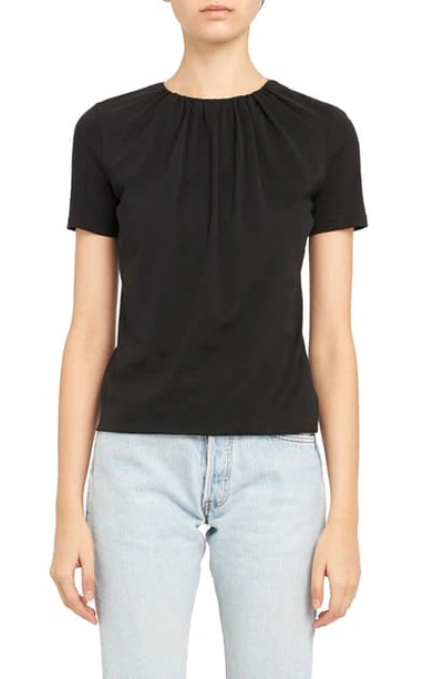 Theory Apex Gathered Neck Pima Cotton T-shirt In Black