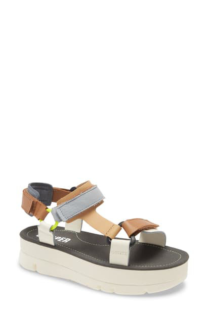 Camper Oruga Up Platform Sport Sandal In White Multicolor Leather | ModeSens
