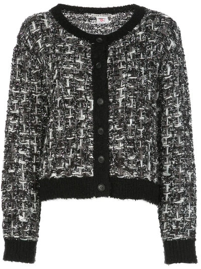 Alice And Olivia Devona Monochrome Bouclé Tweed Jacket In Black
