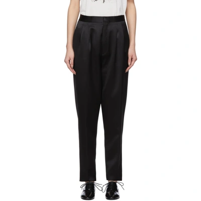 Saint Laurent Black Tapered Satin Trousers