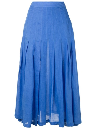 Three Graces Elisa Blue Pleated Ramie Midi Skirt