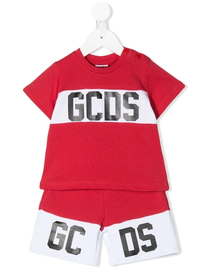 Gcds Babies' Logo Print Shorts Set In Rosso