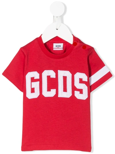 Gcds Kids' Embroidered Logo Cotton Jersey T-shirt In Red