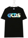 Gcds Teen Metallized Logo T-shirt In Nero