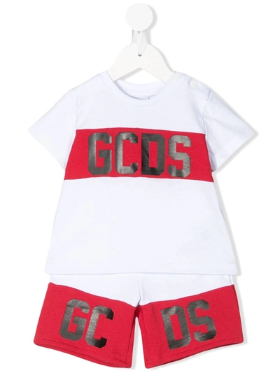 Gcds Logo-print Babygrow Set In Bianco