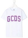 Gcds Kids' Glitter Logo T-shirt In Viola