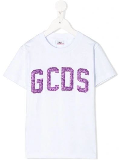Gcds Kids' Glitter Logo T-shirt In Viola