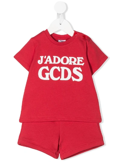 Gcds Babies' Slogan Print Shorts Set In Rosso