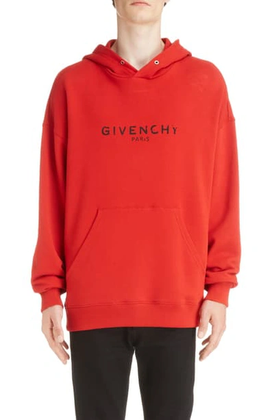 Givenchy Faded Logo Hoodie In Bright Red