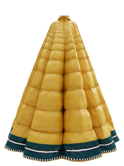 Moncler Erminia Hooded Striped Down-filled Gown In Yellow Multi