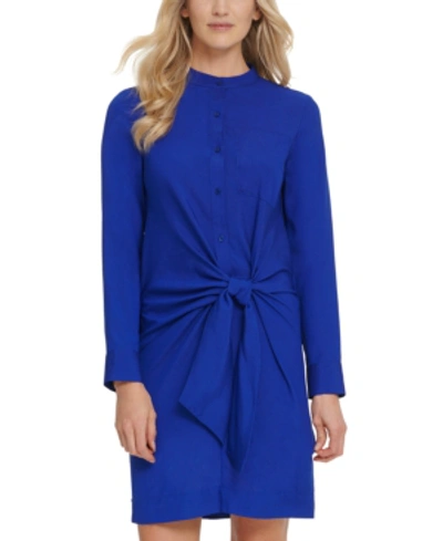 Dkny Front-tie Button-up Dress In Electric Blue