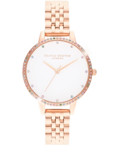 Olivia Burton Women's Rainbow Rose Gold-tone Stainless Steel Bracelet Watch 34mm In Pink