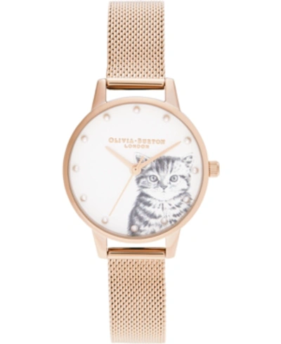 Olivia Burton Women's Illustrated Animals Rose Gold-tone Stainless Steel Mesh Bracelet Watch 30mm In Pale Rose Gold